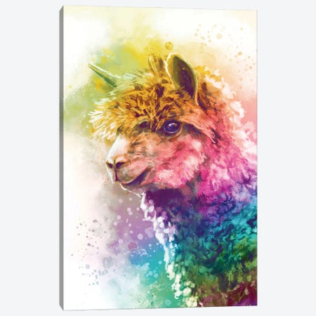 Rainbow Llama Canvas Print #LSG54} by Louise Goalby Canvas Art