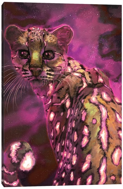 Margay Cat Canvas Art Print - Pantone 2023 Viva Magenta