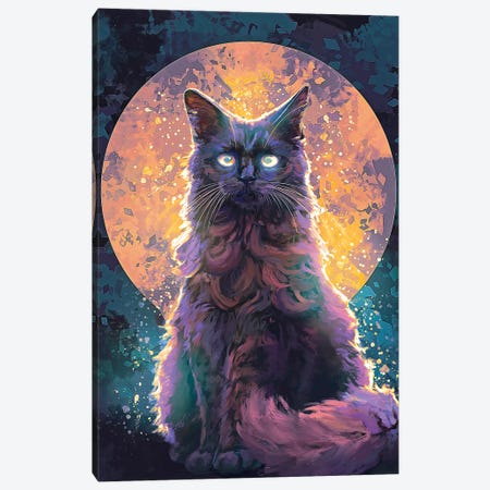 Moonlight Cat Canvas Print #LSG59} by Louise Goalby Canvas Art Print