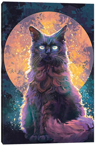 Moonlight Cat Canvas Art Print - Full Moon Art