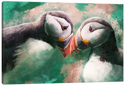 Puffins Canvas Art Print - Louise Goalby
