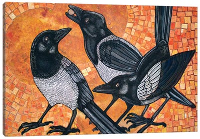 Three Magpies Canvas Art Print - Lynnette Shelley
