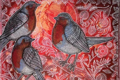 Three Robins by Lynnette Shelley framed canvas print