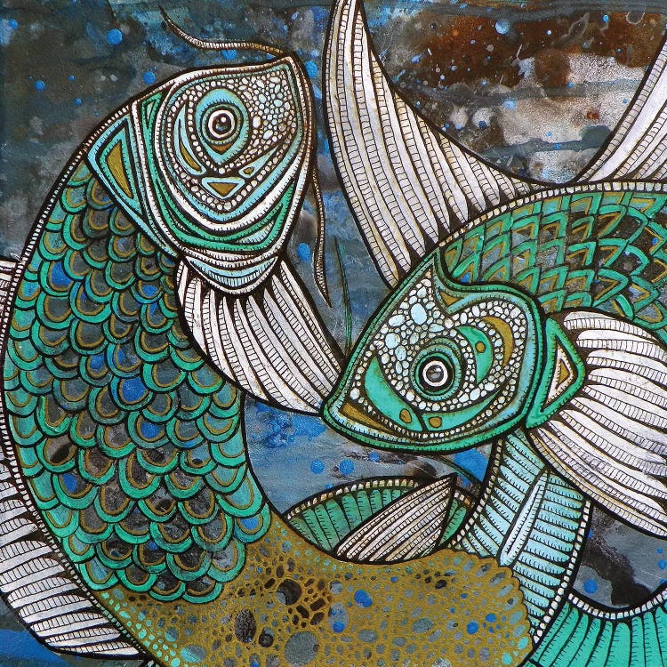 Two Blue Koi by Lynnette Shelley wall art