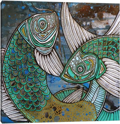 Two Blue Koi Canvas Art Print - Koi Fish Art