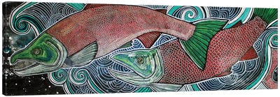 Upstream - Sockeye Or Swim  Canvas Art Print - Lynnette Shelley