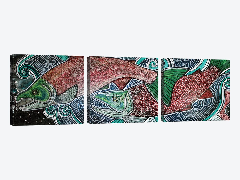 Upstream - Sockeye Or Swim  by Lynnette Shelley 3-piece Canvas Art