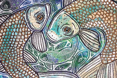 Blue Fish Swirl by Lynnette Shelley framed canvas print