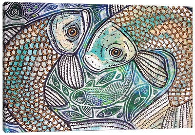 Blue Fish Swirl Canvas Art Print - Lynnette Shelley