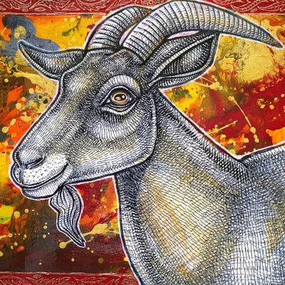 The Happy Goat by Lynnette Shelley framed canvas print