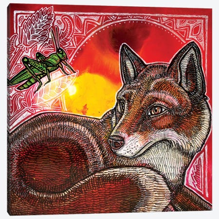 Fox And Grasshopper Canvas Print #LSH158} by Lynnette Shelley Art Print