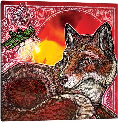 Fox And Grasshopper Canvas Art Print - Fox Art