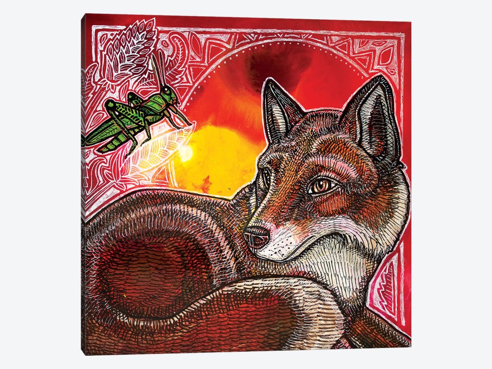 Fox And Grasshopper by Lynnette Shelley 1-piece Canvas Art Print