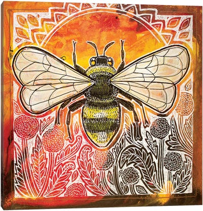 Bumblebee And Dandelions Canvas Art Print - Dandelion Art