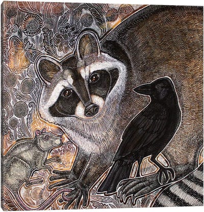 Neighbors Canvas Art Print - Raccoon Art
