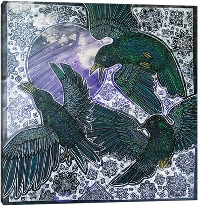Starlings In Snow Canvas Art Print - Lynnette Shelley