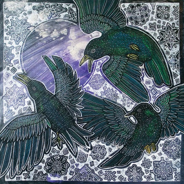 Lynnette Shelley: Starlings In Snow by Lynnette Shelley