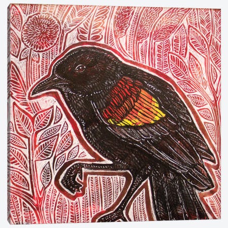Visiting Blackbird Canvas Print #LSH231} by Lynnette Shelley Canvas Wall Art