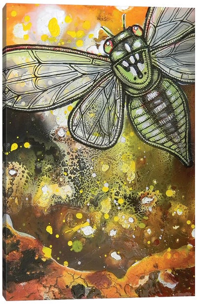 Departures - Green Cicada Canvas Art Print - Lynnette Shelley