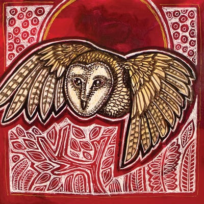 Owl And Red Moon by Lynnette Shelley framed canvas print