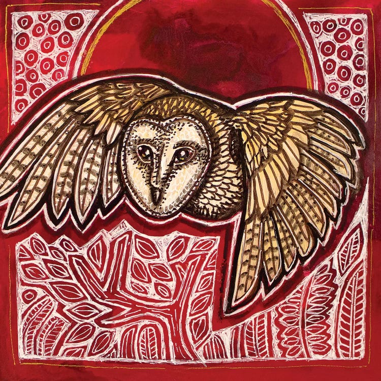 Owl And Red Moon