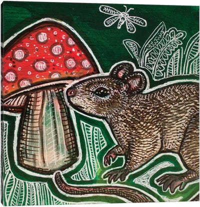 Small Mouse And Mushroom Canvas Art Print - Mushroom Art