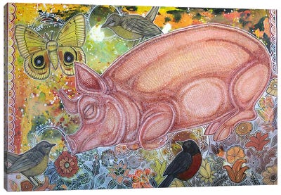 Dreaming Pig Canvas Art Print - Pig Art