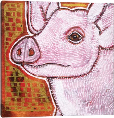 Pink Pig Canvas Art Print - Lynnette Shelley