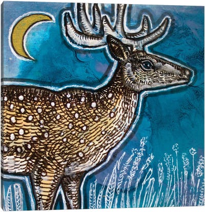 Deer And Moon Canvas Art Print - Lynnette Shelley