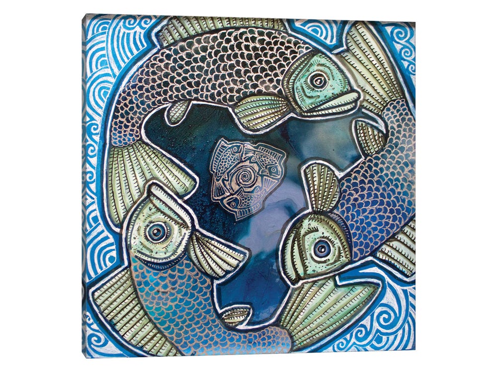 Triple Fish Swirl - Lynnette Shelley Canvas Art Print ( Animals > Sea Life > Fish art) - 12x12 in
