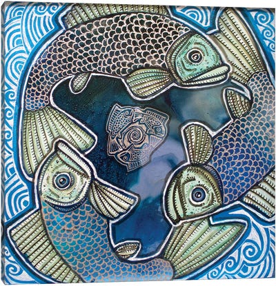Triple Fish Swirl Canvas Art Print - Lynnette Shelley