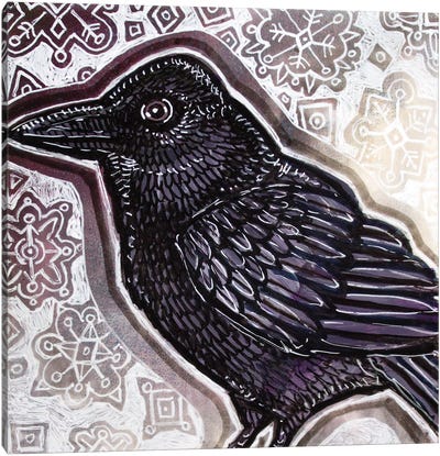 Crow In Winter Canvas Art Print - Crow Art
