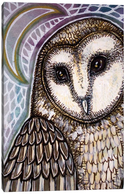 Crescent Moon And Owl Canvas Art Print - Lynnette Shelley