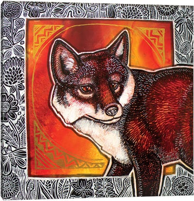 Fox In The Flowers Canvas Art Print - Lynnette Shelley
