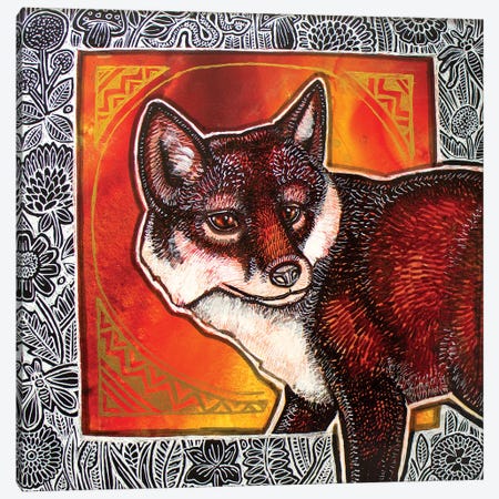 Fox In The Flowers Canvas Print #LSH314} by Lynnette Shelley Canvas Wall Art