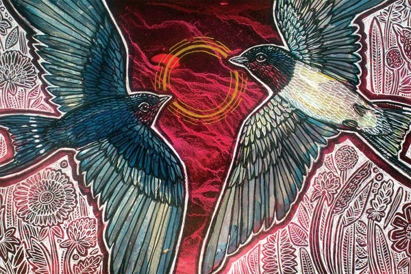 Martins & Swallows: Confluence (Barn Swallows) by Lynnette Shelley