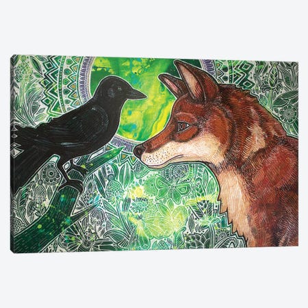 Fox And Crow Canvas Print #LSH34} by Lynnette Shelley Canvas Print