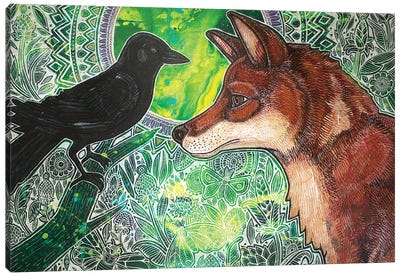 Fox And Crow Canvas Art Print - Crow Art