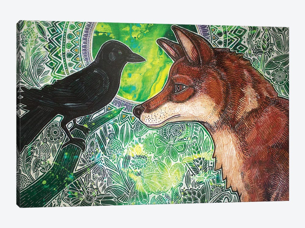 Fox And Crow by Lynnette Shelley 1-piece Canvas Wall Art