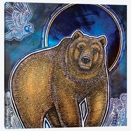 Bear And Blue Moon Canvas Print #LSH357} by Lynnette Shelley Canvas Art