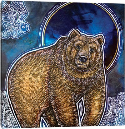 Bear And Blue Moon Canvas Art Print - Lynnette Shelley