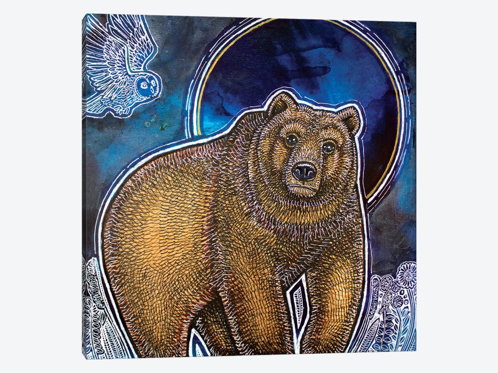 Bear And Blue Moon by Lynnette Shelley 1-piece Canvas Print