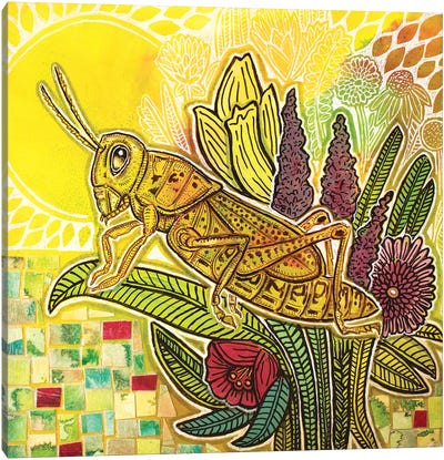 Grasshopper In The Garden Canvas Art Print - Grasshopper Art