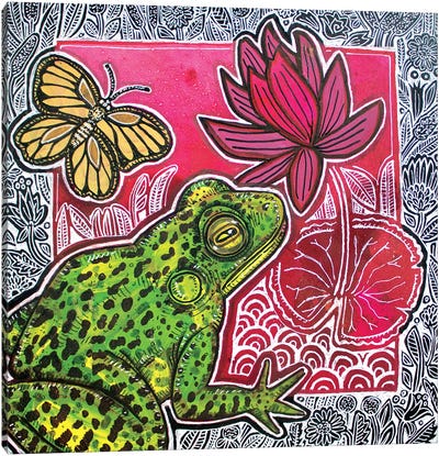 Frog And Lily Canvas Art Print - Lynnette Shelley