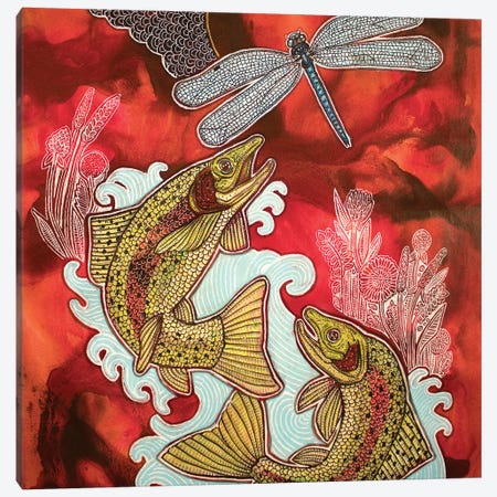 Red Sky, Leaping Trout Canvas Print #LSH380} by Lynnette Shelley Canvas Art