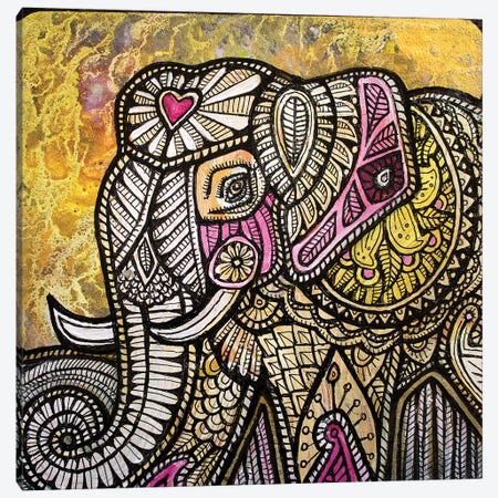 Gold Sky Elephant Canvas Print #LSH38} by Lynnette Shelley Canvas Art