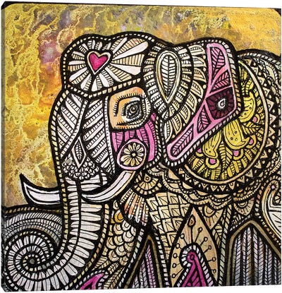 Gold Sky Elephant Canvas Art Print - Lynnette Shelley