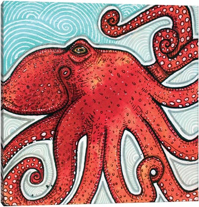Little Red Octopus Canvas Art Print - Lynnette Shelley