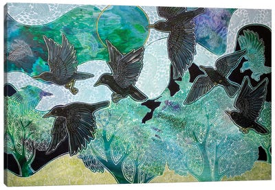 A Murmuration Of Memories Canvas Art Print - Crow Art