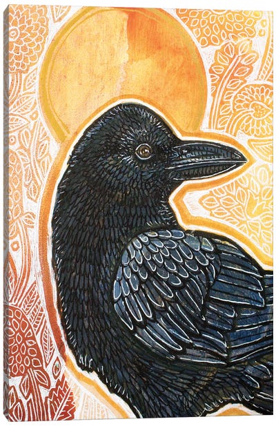 Golden Field With Raven Canvas Art Print - Raven Art
